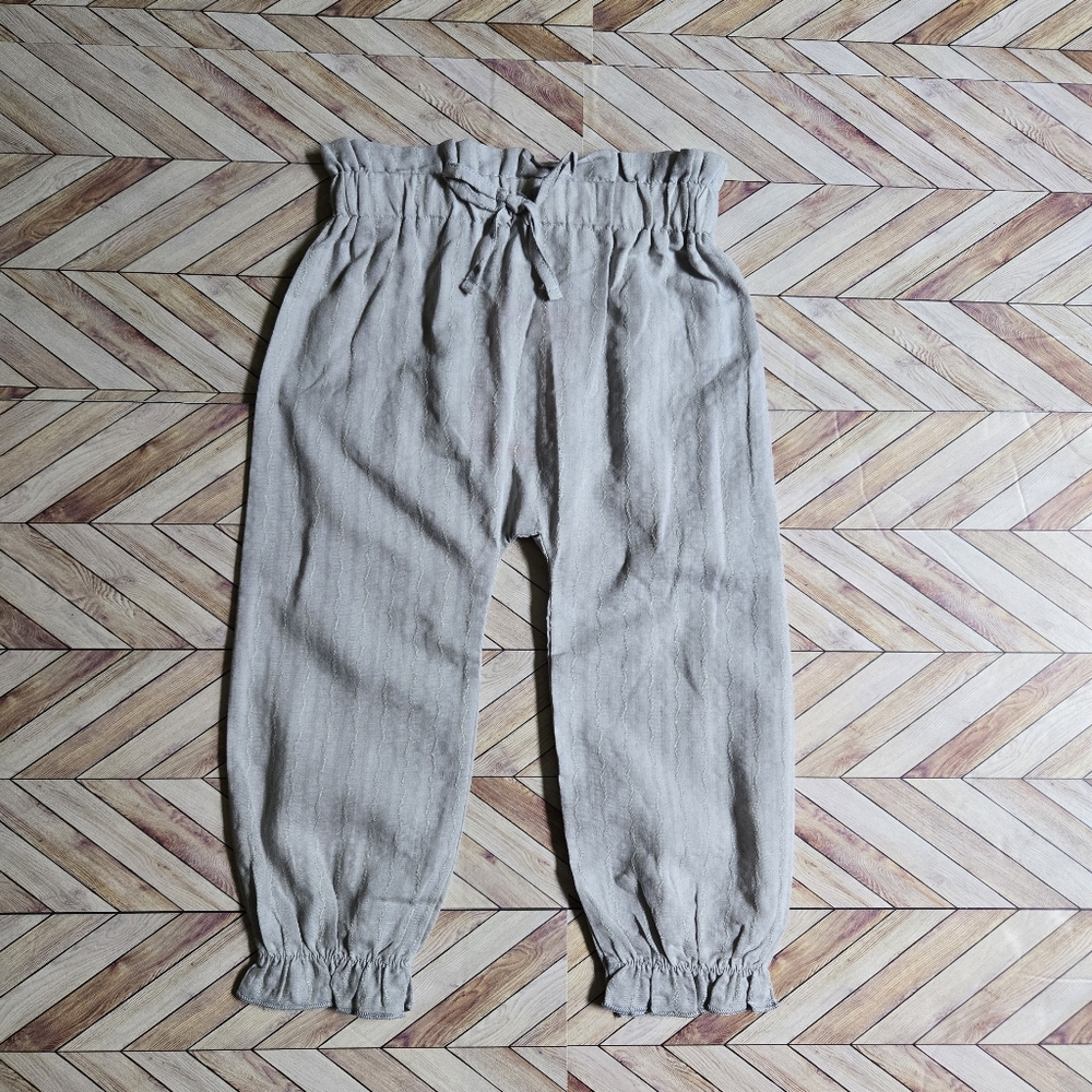 Boho Linen-Blend Paperbag Waist Jogger Ruffle Hem Harem Pants Baby Boy Girl 6-9M